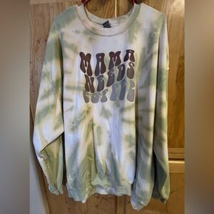 GILDAN | home made | 4XL Green/cream color | Tie-Dye Sweater - Mama Needs Coffee